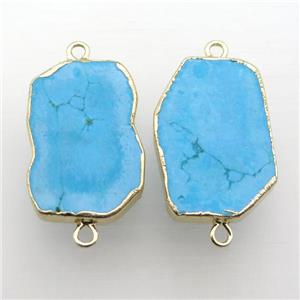 blue Turquoise connector, freeform, gold plated, approx 20-30mm [GM12184]