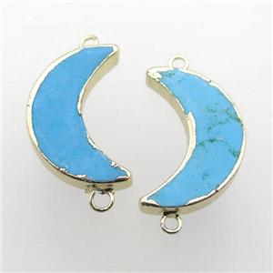 blue turquoise connector, moon, gold plated, approx 9-20mm [GM12185]