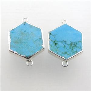 blue Turquoise connector, hexagon, silver plated, approx 20mm [GM12186]