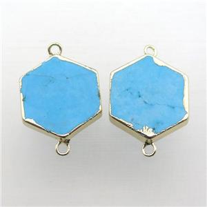 blue Turquoise connector, hexagon, gold plated, approx 20mm [GM12187]