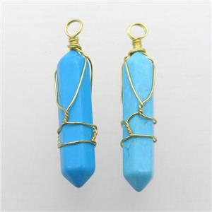turquoise bullet pendant with wire wrapped, blue treated, approx 7-30mm [GM12191]