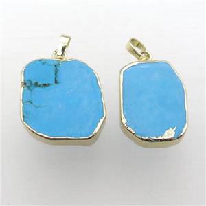 blue Turquoise pendant, freeform, gold plated, approx 15-22mm [GM12193]