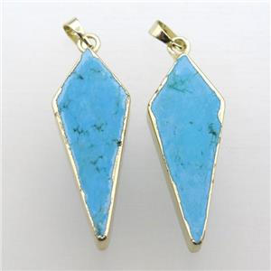 blue turquoise pendant, pendulumn, gold plated, approx 15-40mm [GM12195]