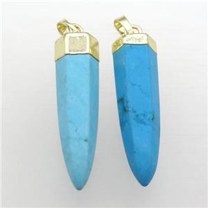blue turquoise bullet pendant, gold plated, approx 13-42mm [GM12197]