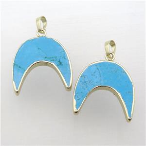 blue Turquoise crescent moon pendant, gold plated, approx 14-28mm [GM12202]