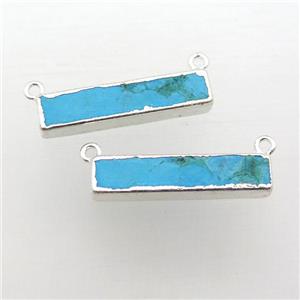 blue Turquoise rectangle pendant with 2loops, silver plated, approx 7-33mm [GM12206]