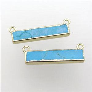 blue Turquoise rectangle pendant with 2loops, gold plated, approx 7-33mm [GM12207]