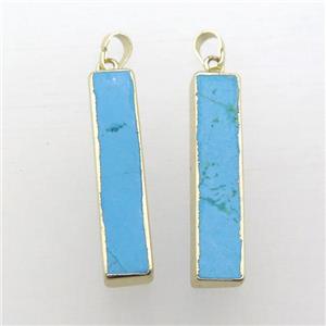 blue Turquoise rectangle pendant, gold plated, approx 7-33mm [GM12208]