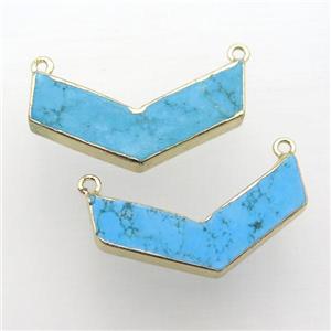 blue Turquoise arrowhead pendant with 2loops, gold plated, approx 8-36mm [GM12209]