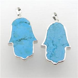 blue Turquoise hamsahand pendant, silver plated, approx 18-30mm [GM12210]