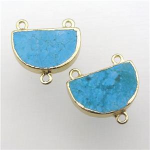 blue Turquoise pendant, half-circle, gold plated, approx 15-23mm [GM12212]