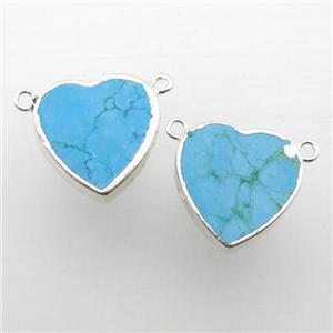 blue Turquoise heart pendant with 2loops, silver plated, approx 20mm [GM12215]