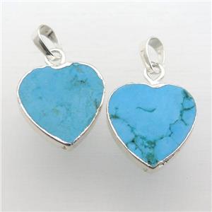 blue Turquoise heart pendant, silver plated, approx 20mm [GM12217]