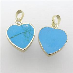 blue Turquoise heart pendant, gold plated, approx 20mm [GM12218]