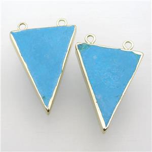 blue Turquoise triangle pendant with 2loops, silver plated, approx 30-40mm [GM12219]