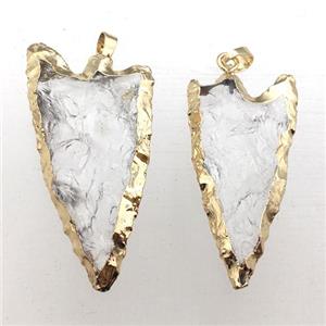 hammered Clear Quartz arrowhead pendant, gold plated, approx 25-50mm [GM12223]
