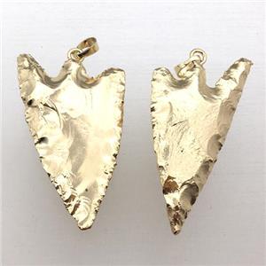 hammered Agate arrowhead pendant, gold plated, approx 25-50mm [GM12225]