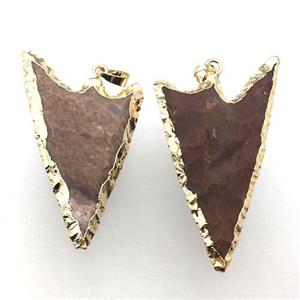hammered Rock Agate arrowhead pendant, gold plated, approx 25-50mm [GM12227]