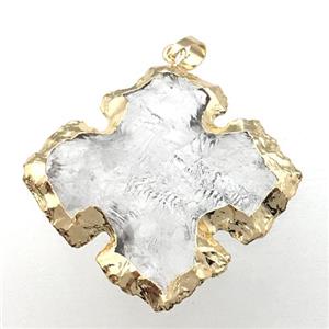 hammered Clear Quartz cross pendant, gold plated, approx 48mm [GM12228-L]
