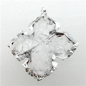 hammered Clear Quartz cross pendant, silver plated, approx 48mm [GM12229-L]