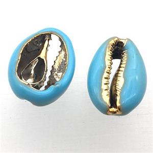 Conch Shell connector with blue enameling, approx 10-20mm [GM12235]