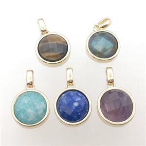 mixed Gemstone circle pendant, approx 12mm [GM12251]
