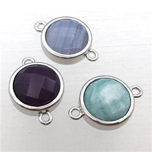 mixed Gemstone circle connector, approx 12mm [GM12258]