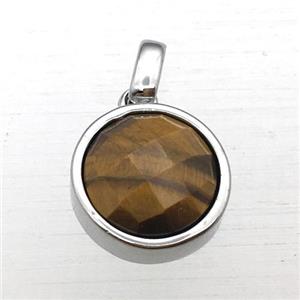 yellow Tiger eye stone circle pendant, approx 12mm [GM12261]