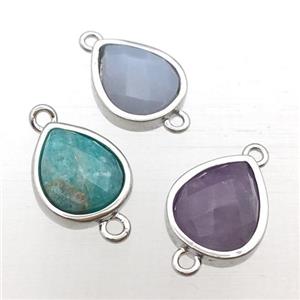 mixed Gemstone teardrop connector, approx 10-12mm [GM12268]