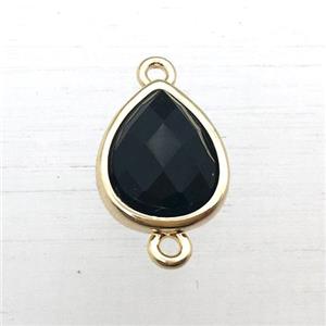 black Onyx Agate teardrop connector, approx 10-12mm [GM12270]