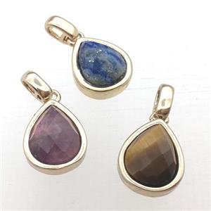 mixed gemstone teardrop pendant, approx 10-12mm [GM12281]