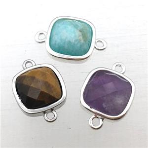 mixed Gemstone square connector, approx 10x10mm [GM12285]