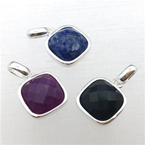 mixed Gemstone square pendant, approx 10x10mm [GM12296]