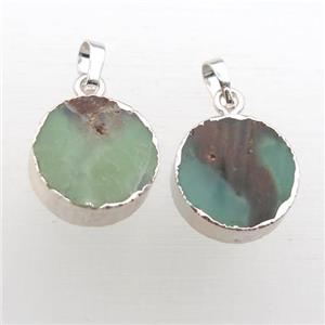 green Australian Chrysoprase circle pendant, silver plated, approx 15mm dia [GM12303]