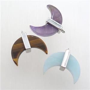 mixed Gemstone crescent moon pendant, approx 16-22mm [GM12314]