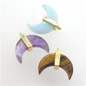mixed Gemstone crescent moon pendant, approx 16-22mm [GM12323]