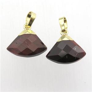 Red Tiger eye stone fan pendant, gold plated, approx 11-16mm [GM12339]