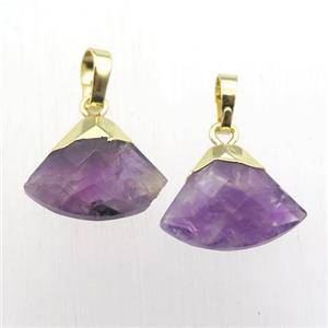 Amethyst fan pendant, gold plated, approx 11-16mm [GM12342]