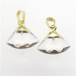 crystal glass fan pendant, gold plated, approx 11-16mm [GM12344]