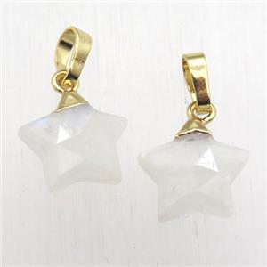 white MoonStone star pendant, gold plated, approx 12mm dia [GM12347]