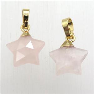 Rose Quartz star pendant, gold plated, approx 12mm dia [GM12351]