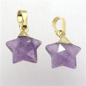 Amethyst star pendant, gold plated, approx 12mm dia [GM12353]