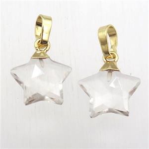 crystal glass star pendant, gold plated, approx 12mm dia [GM12355]