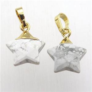 white Howlite Turquoise star pendant, gold plated, approx 12mm dia [GM12356]