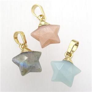 mixed Gemstone star pendant, gold plated, approx 12mm dia [GM12357]