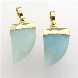blue Amazonite horn pendant, gold plated, approx 11-16mm [GM12360]