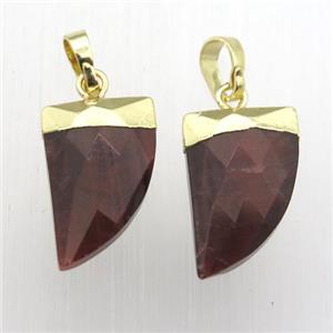 Red Tiger eye stone horn pendant, gold plated, approx 11-16mm [GM12362]