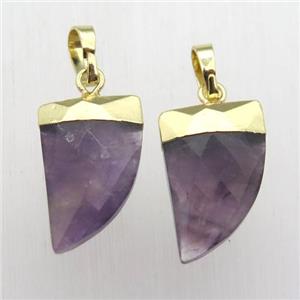 purple Amethyst horn pendant, gold plated, approx 11-16mm [GM12365]