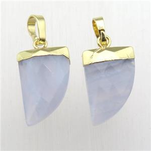 Blue Lace Agate horn pendant, gold plated, approx 11-16mm [GM12366]