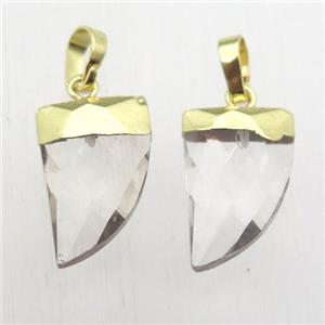 crystal glass horn pendant, gold plated, approx 11-16mm [GM12367]